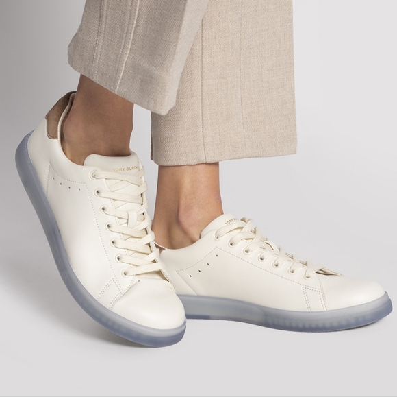 TORY BURCH Howell Court Ivory Leather Contrast Sole Sneakers sz 10 - Picture 4 of 14